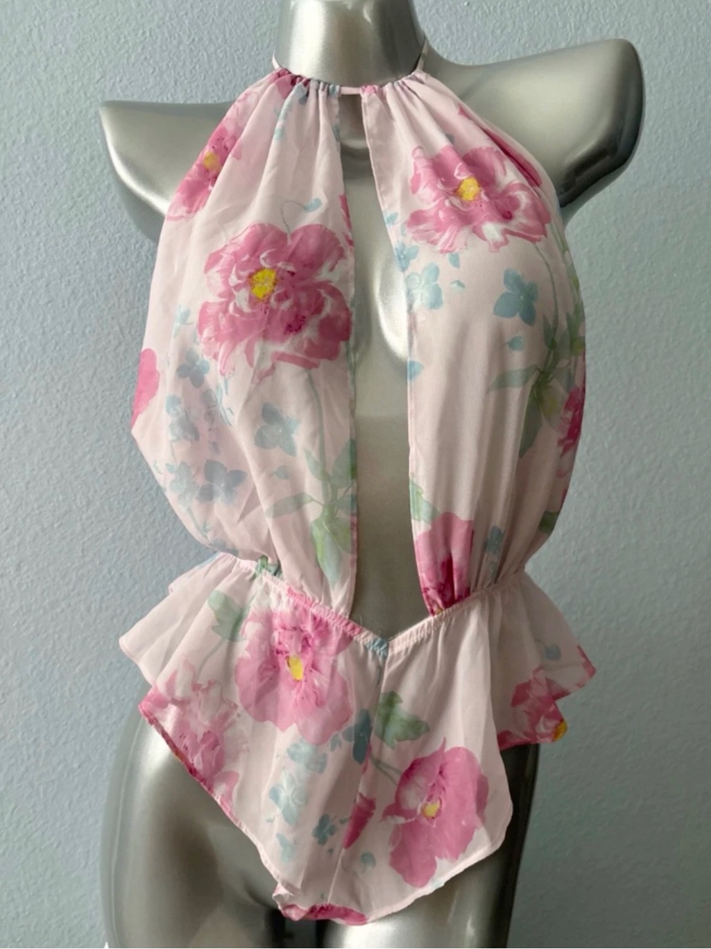 Victoria's Secret Pink Floral Halter Lingerie One Piece Romper Size L